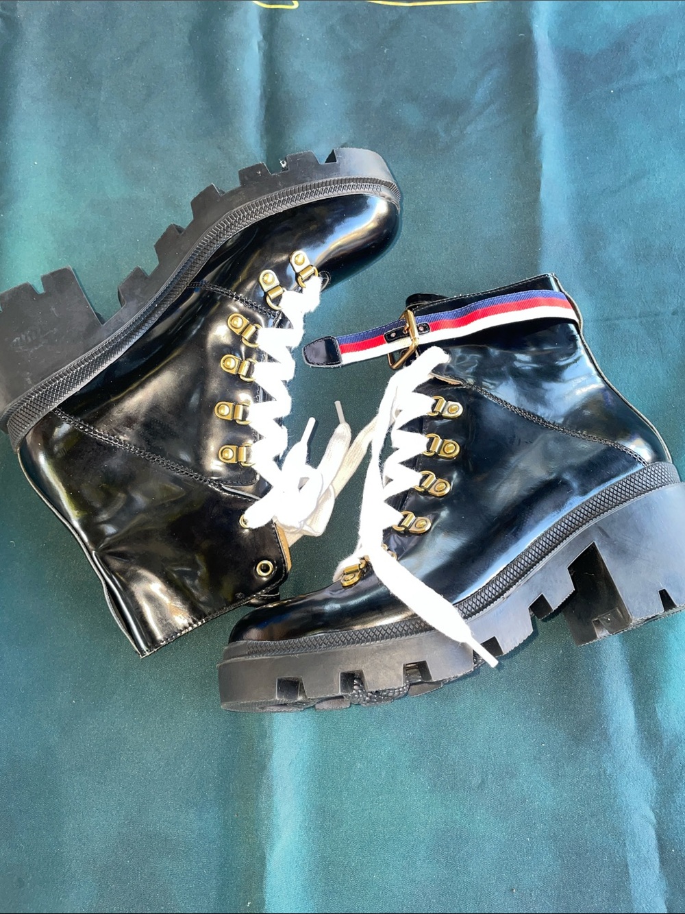 Faux Leather Patent Lace Up Boots